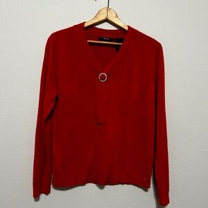 Raisey Red V Neck Sweater Rhinestone Embellished Long Sleeve Knit Top XXL